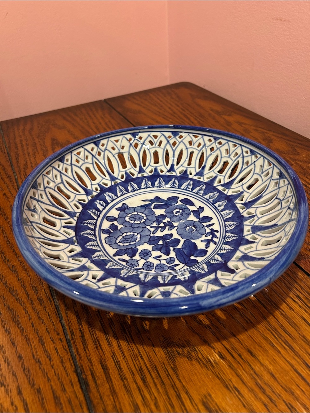 Hand-Painted Blue and White Decorative Ceramic Bowl - Floral Design